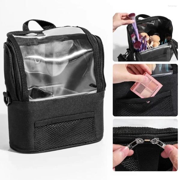 Kosmetiktaschen Tasche Kapazität Professioneller Make-up-Künstler mit verstellbarem Gürtel Schultergurt Transparenter Fensterbürstenhalter