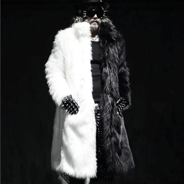 Casaco de pele de inverno masculino longo casaco de pele de raposa casual jaqueta quente preto e branco blusão 240110