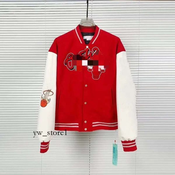 Off White Jacke AC MILANS Off Brand High-End-Mantel für männliche und weibliche Liebhaber Ow Heavy Industry bestickte Wollspleißlederärmel Modetrendmarke Off White 5050