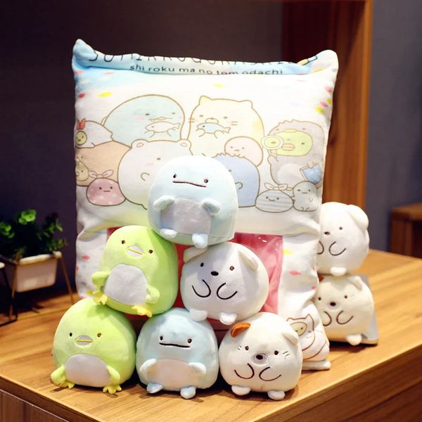 Un sacchetto di budino di Sumikko Gurashi peluche 8 pezzi Animazione giapponese Sumikko Gurashi morbido cuscino ad angolo bio cartone animato giocattolo per bambini ragazza 240111