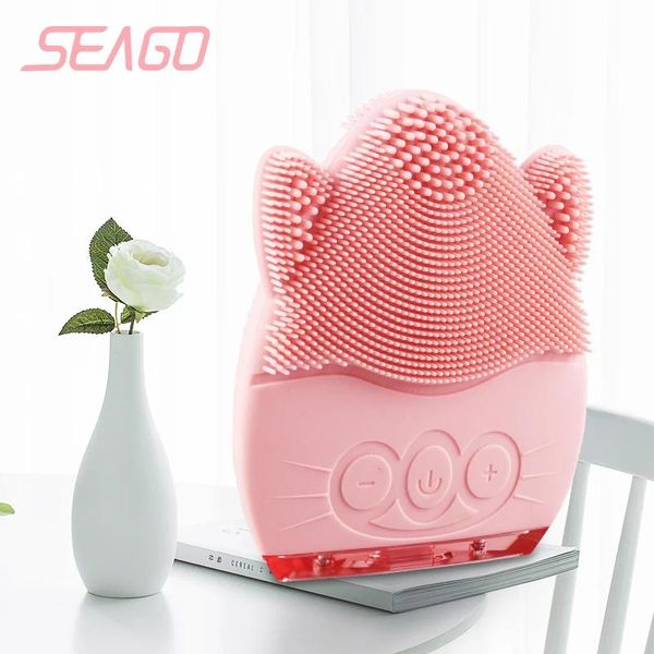 Zahnbürste Seago Facial Instrument Clean Brush Sonic Vibration Mini Gesichtsreiniger Silikon Tiefenporenreinigung Elektrische wasserdichte Massage