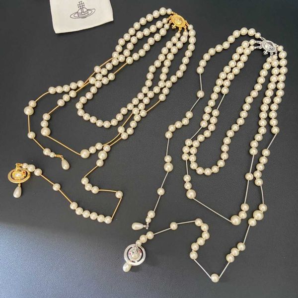 Collane con ciondolo vedova dell'Imperatrice Occidentale, la perla spezzata separata da un filo, è una collana a tre strati realizzata in oro, argento e grigio