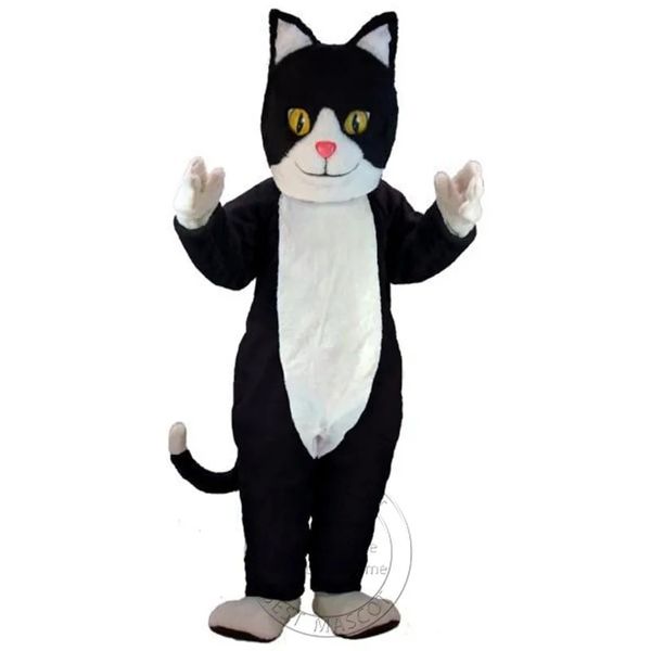 Costume della mascotte del gatto bianco nero di formato adulto di Halloween per la personalizzazione del supporto di spedizione gratuita per la vendita della mascotte del personaggio dei cartoni animati del partito
