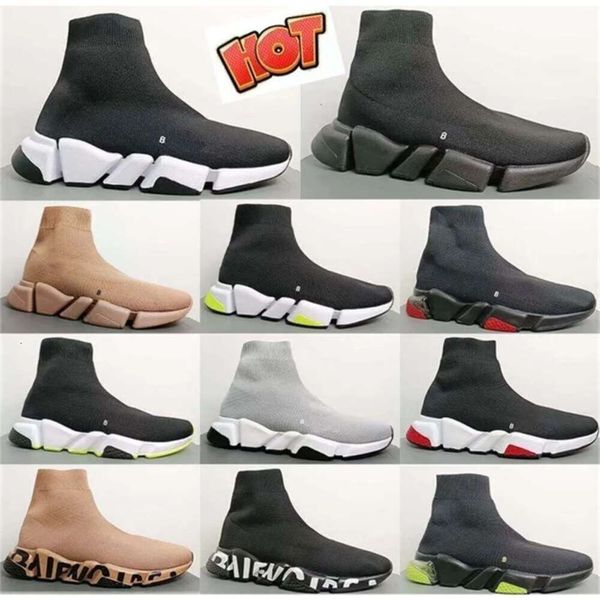 Дизайнерская обувь Speeds Shoe Sneaker Мужчины Женщины Tripler Paris Socks Сапоги Черный Белый Синий Свет Рубиновый Граффити Винтажный бренд Роскошные кроссовки Box