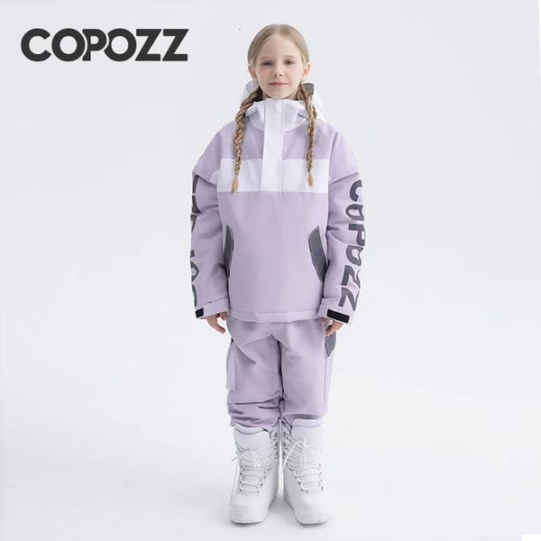 Copozz crianças hodded jaqueta de esqui calças quentes à prova dwaterproof água meninos meninas ao ar livre snowboard inverno terno conjunto crianças 240111