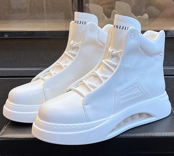 White Men Designer Martin Booties High Top -Plattform Sneaker Casual Air Pushion Schuhe Schnüren flacher Absatz Gummi -Außensohle B