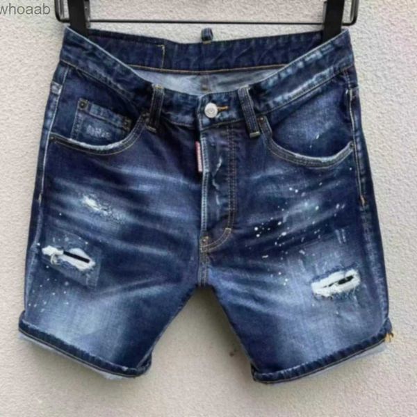 Erkek Şort 2023 İlkbahar/Yaz Yeni Kot Moda Erkekler Yıkanmış ve Yıpranmış Delik Yaması İnce Uygun Mikro Elastik Denim Şort Erkek YQ240111