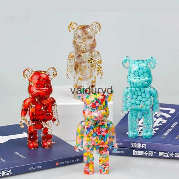 Oggetti decorativi Figurine Mini Bearbrick Statua Orso violento Decorazione in mattoni Cristallo naturale Figure in pietra frantumata Bellissimi ornamenti da scrivania Arredamento della camera di casavaiduryd