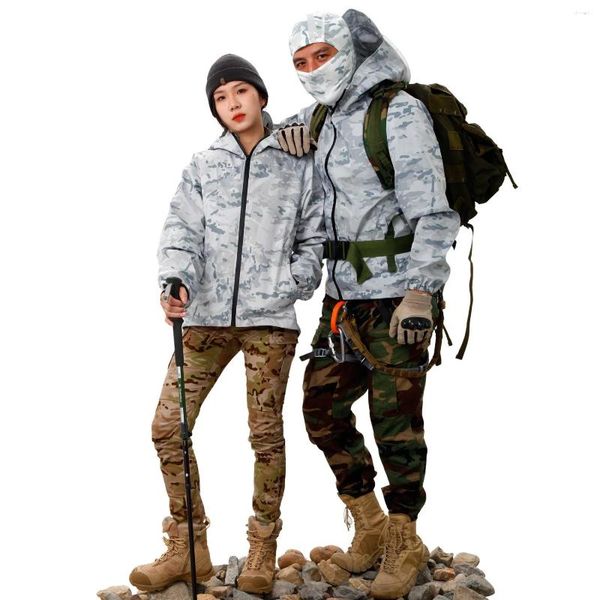 Av Ceketleri Hafif Kamufla Taktik Erkekler Kadınlar Bahar Sonbahar Kapşonlu Rüzgar Derbak Paltosu Açık Binicilik Yürüyüş Ceket Askeri Giysiler