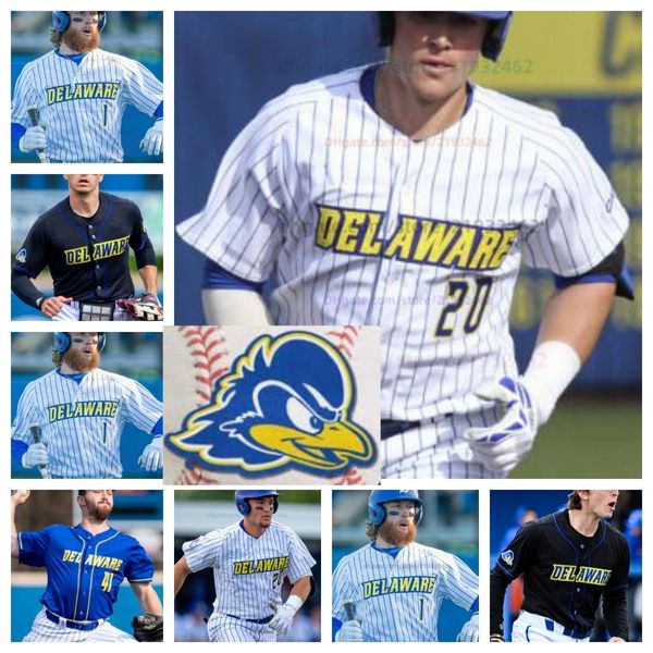 Personalizado 1 Bryce Greenly Delaware 2 Ayden Frey NCAA College camisa masculina de beisebol toda costurada 9 Jake Dunion 10 Tyler 11 de agosto Chris Dengler 12 Carter Welch 27 Nate Rolka