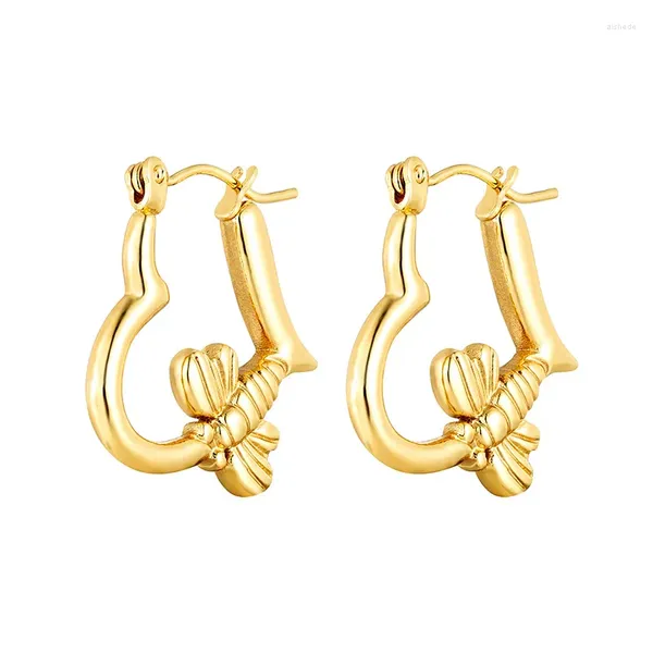 Creolen Vintage Gold Farbe Libelle Herz Für Frauen Edelstahl Halb Hoops Schmuck Geschenk Großhandel Aretes De Mujer