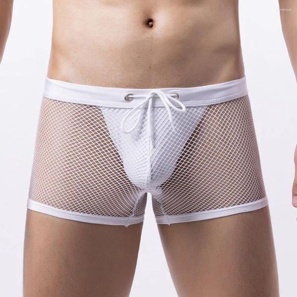 UNDUPTS Seksi Erkekler Mesh See-Through Low Wanded Out Out Boxer Briefs Sheer Pouch Bulma İç çamaşırı Panties Lingerie Erkekler Boksörler