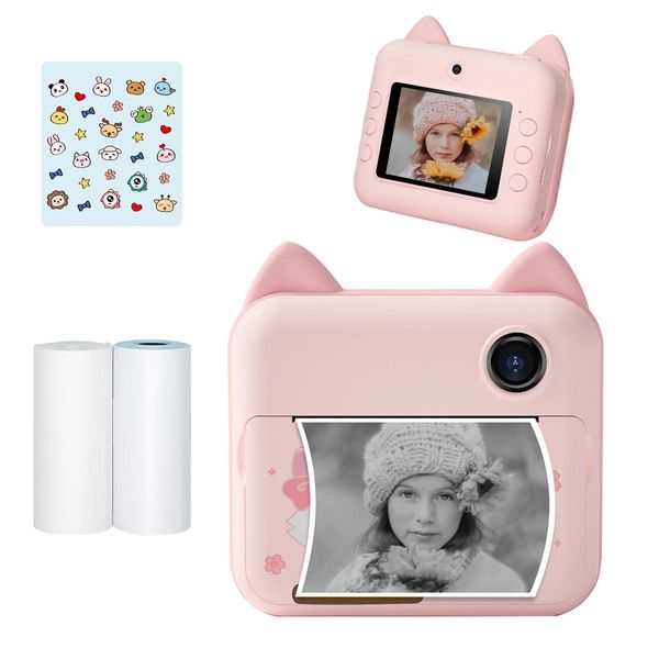 Разъемы P1, детская камера мгновенной печати, 2,4-дюймовый Ips-экран, детский фотопринтер с бумагой для термопечати для мальчиков и девочек, подарок на день рождения