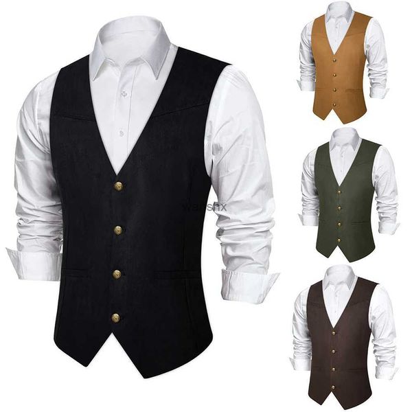 Coletes masculinos Colete Masculino Casual Slim Fit Western Cowboy Sem Mangas Jaqueta V-Pescoço Motor Ciclismo Prom Faux Camurça Colete Social Homens Roupas L240104