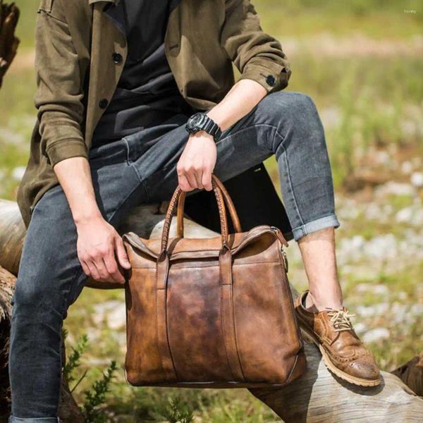 Evrak çantaları ekphero 2024 erkek kadın retro çok cepli 15.6 inç dizüstü bilgisayar çantası evrak çantası iş çanta moda crossbody