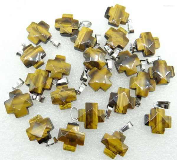 Colares de pingente 2024 mistura de pedra natural quartzo cristal tigre olho opalite howlite encantos cruz facetada para fazer jóias colar 10 pc