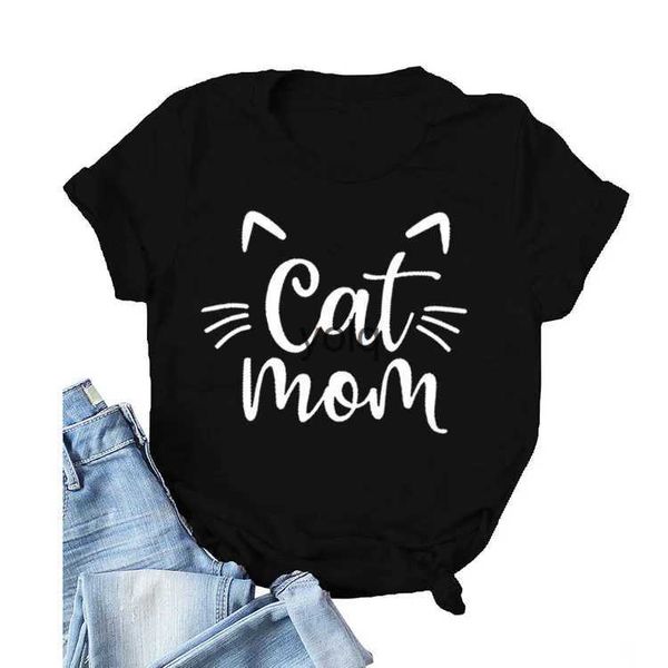 Camiseta feminina gato mãe vívida carta impressão mulheres t camisa de manga curta o ne solto mulheres tshirt senhoras camiseta tops cloes camisas jeryolq