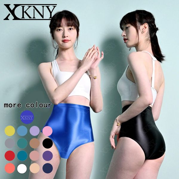 Conjunto xckny novo oleoso brilhante shorts sexy sólido calças brilhantes biquíni super cintura alta sexy collants pode ser usado fora roupa interior brilhante