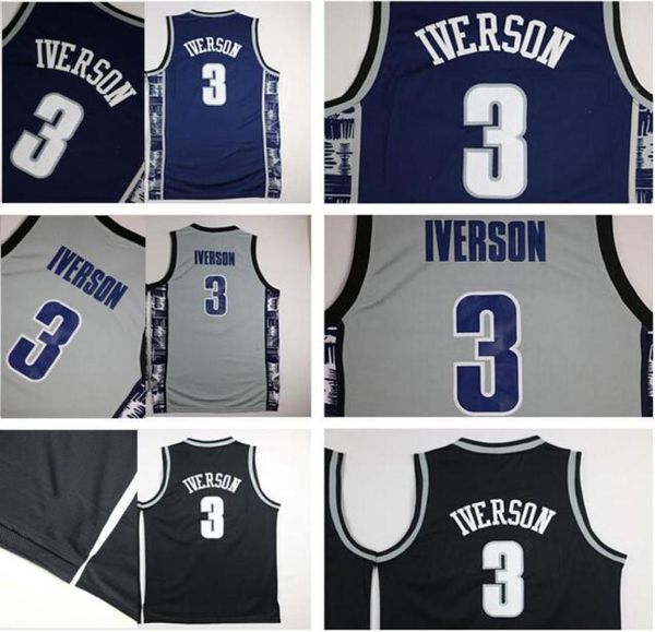 College Georgetown Hoyas Allen Iverson Maglie Uniformi universitari Bianco Nero Maglia sportiva Dikembe Mutombo Ricamo Anthony Sp9870520