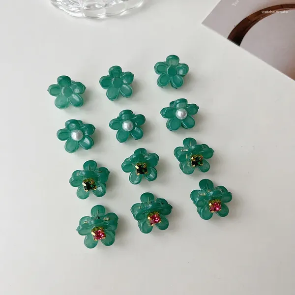 Fermagli per capelli 5 pz/lotto Mini strass fiore acrilico donne ragazze verde grigio rosa artiglio di granchio piccole forcine strumenti per lo styling