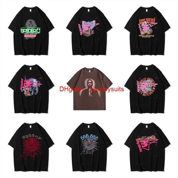 T-Shirts SP5DER Herren Damen Hochwertige T-Shirts Mode Briefrahmen Gedruckt Schwarz Rosa Männer Spinne T-Shirt Baumwolle Casual Tees B7LU