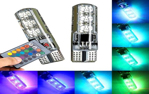 2 pçslote rgb t10 w5w led 194 168 168 w5w 5050 smd carro cúpula lado placa de licença luz leitura cunha lâmpada rgb lâmpada led com controle remoto co5431758