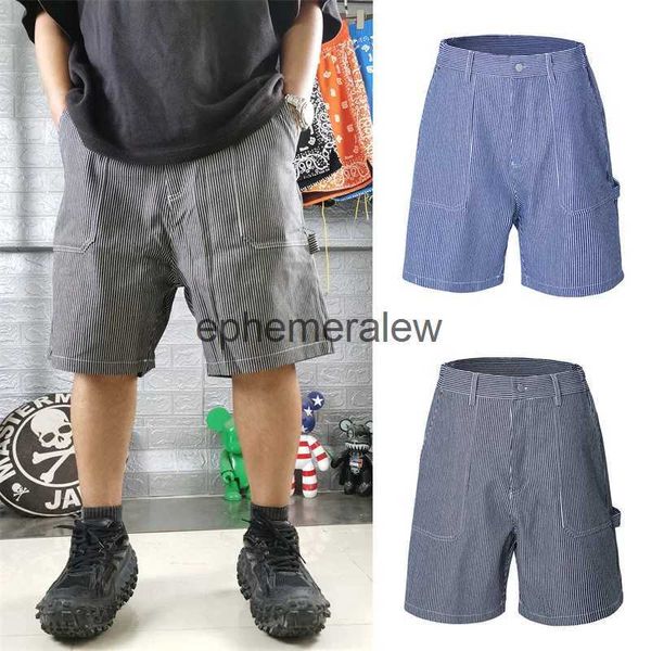 Herren-Shorts, Vintage-Stil, gestreift, Jeans-Shorts für Herren, Sommer, amerikanische lockere Shorts, lässige gerade Cargo-Hose