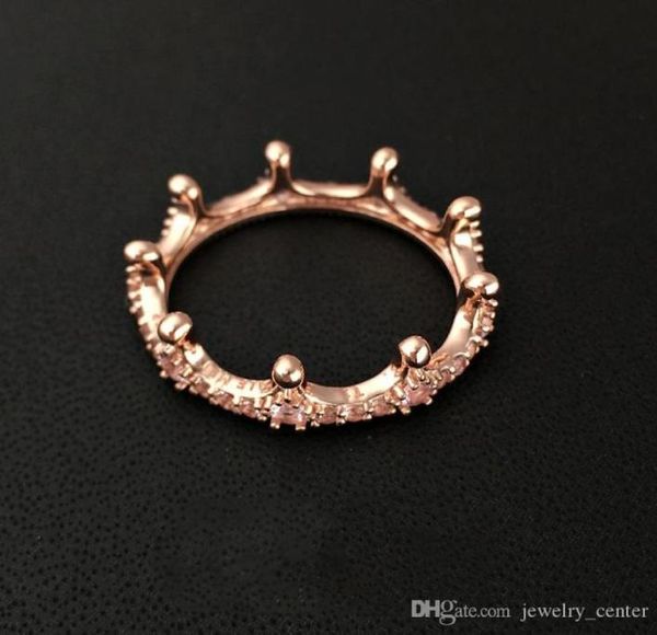 Novo anel de coroa banhado a ouro rosa 18K com caixa de presente original de diamante CZ para P 925 prata esterlina joias de noivado amantes de casamento anéis de casal para mulheres2148902