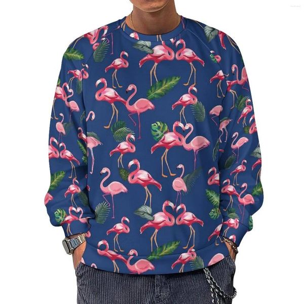 Hoodies masculinos pássaros tropicais imprimir moletons casuais rosa flamingos engraçado o pescoço outono manga longa moda oversized hoodie presente