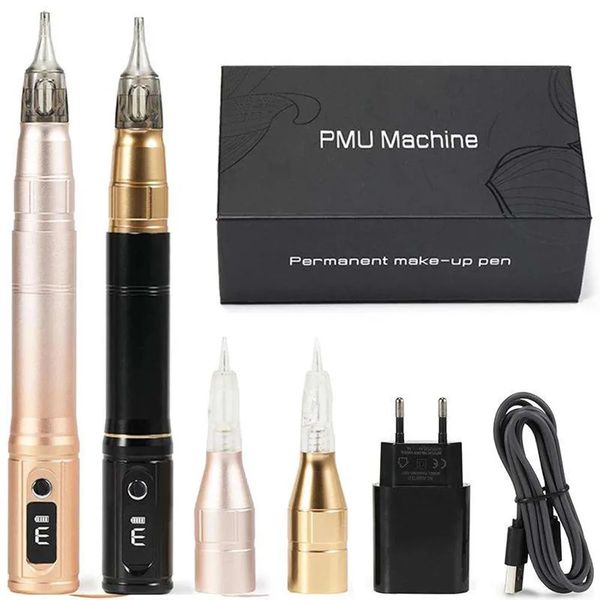 Dual Port 5 Geschwindigkeiten Batterie Wireless Permanent Make-Up Augenbrauen Professionelle PMU Rotary Tattoo Maschine Stift mit Universal Nadel 240111