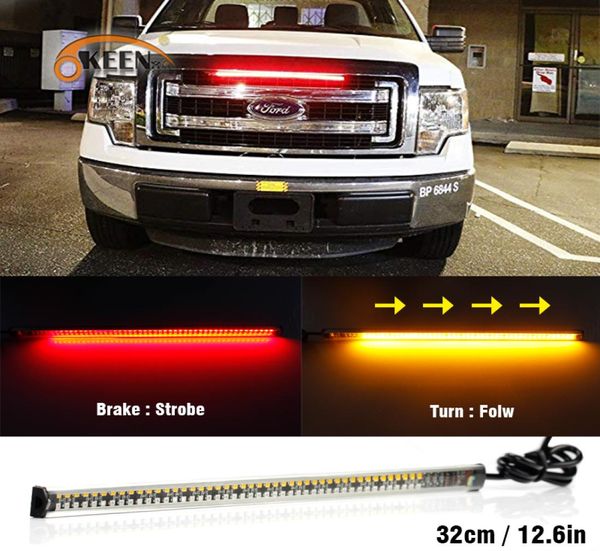 Okkeen 22cm Durdur Fren Led Şerit Kırmızı Yanıp Sönen Işık Amber Sinyal Araç Sıralı Çalışma Strikat Şeridi Akan Lamp4587369