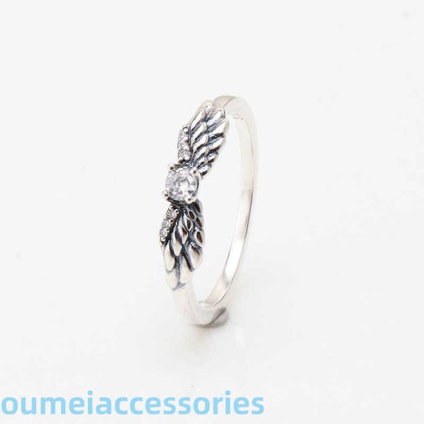 Takı Tasarımcısı Pandoraring Dora'nın Band Rings S925 Gümüş Ürün Köpüklü Moda Işığı Lüks Angel Wings Ring