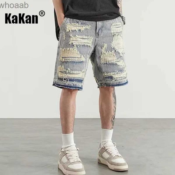 Мужские шорты Kakan — новые мужские джинсы Damaged Patch Cat Whisker из Европы и Америки, мужские джинсовые шорты High Street из пяти частей K27-67 YQ240111