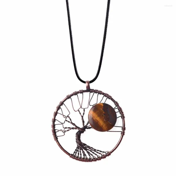 Collane con ciondolo Collana vintage con albero della vita in pietra naturale, fatta a mano, filo di bronzo antico avvolto in occhio di tigre, opale per il regalo della festa della mamma