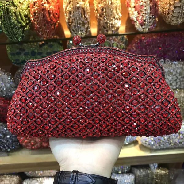 Dame 19 Stil Rot Farbe Steine Minaudiere Strass Wein Abend Taschen Frauen Party Braut Kupplungen Tasche Hochzeit Kupplung Geldbörse 240111