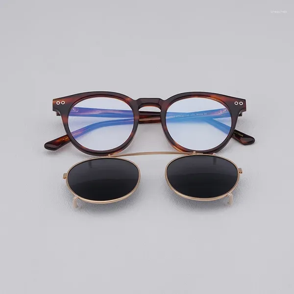 Óculos de sol de alta qualidade vintage acetato clipe redondo para homens mulheres óculos artesanais estilo designer condução óculos de viagem