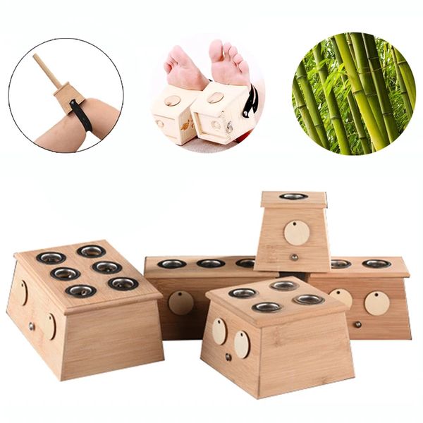Caixa de queimador de moxa de bambu, acupuntura, relaxamento, medicina, terapia, sem fumaça, rolo de moxabustão com múltiplos furos