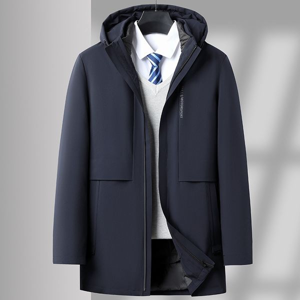 Jaqueta masculina, comprimento médio, forro interno destacável de inverno, solta e espessa, jaqueta sofisticada do pai