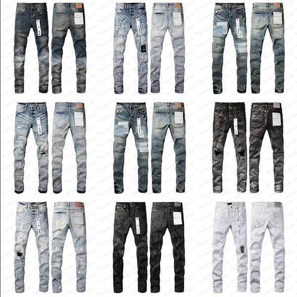 Tasarımcı Kot High Street Vintage Style Boya Mürekkep Mavi Yamalar Pantolon Diz delikleri Tasarım Erkekler Kişiselleştirilmiş Çok Yönlü Kırık Stretch Jeans