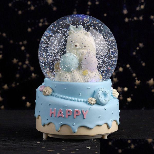 Objetos decorativos estatuetas bonito urso luminoso globo de neve com música bola de cristal esfera de vidro escritório decoração de casa artesanato crianças nascimento dhlzj