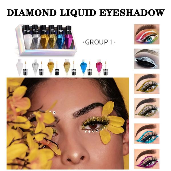 6 pezzi Liquid Glitter Eyeliner Diamond Eyeshadow Eye Impermeabile Shiny Liner Cosmetici Set Shadow Eyes Trucco duraturo R9R7 240111