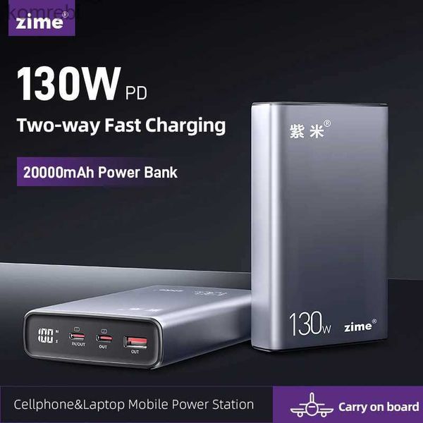 Банки питания для сотовых телефонов Zime 130 Вт Power Bank 20000 мАч USB Type C PD Powerbank с быстрой зарядкой Портативное зарядное устройство Внешняя батарея для ноутбука Macbook iPhone 15L240111