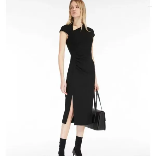 Lässige Kleider für Damen, Herbst-Taille, plissiert, bequem, Sanduhrform, schmales Schlitzkleid