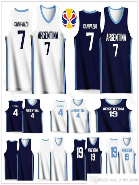 Maglie da basket Argentina della squadra della Coppa del Mondo 2019 4 Luis Scola 7 Facundo Campazzo 8 Nicolas Laprovittola 14 Gabriel Deck 29 Patric3119954