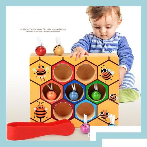 Aprendizagem brinquedos montessori colmeia jogos tabuleiro 7pcs abelhas com braçadeira diversão pegando brinquedo educacional beehive bebê crianças desenvolvimento dh6ok