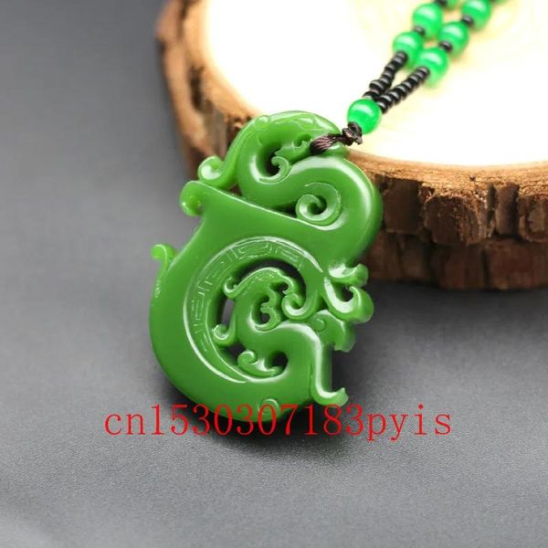 Ciondoli Drago Collana con ciondolo Kirin in giada verde naturale Cinese a doppia faccia con ciondolo intagliato vuoto in giadeite, gioielli con amuleto di moda