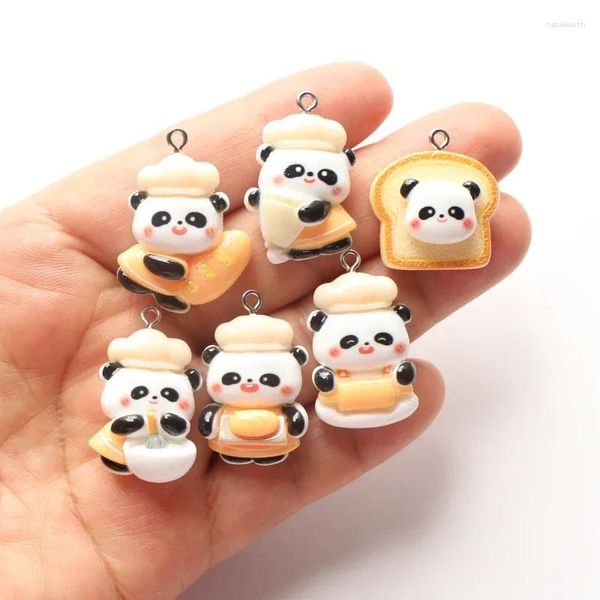Ciondoli 10 pezzi Cartoon Panda Cute Pane Pendenti animali Resina Flatback Gioielli fai da te Creazione di orecchini Bracciale Accessori per telefoni