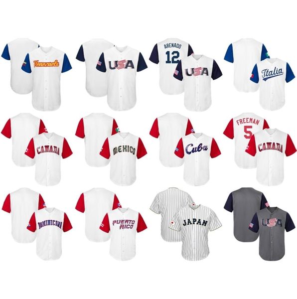 Vin College usa camisas masculinas femininas crianças EUA CANADÁ JAPÃO ITÁLIA MÉXICO Porto Rico 2017 Mundial de Beisebol Clássico Cust4557289