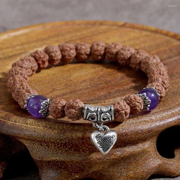 Strand YUOKIAA Vintage Classico Naturale Bodhi Viola Perline di Cristallo Amore Bracciale con Ciondoli Meditazione Yoga Spirito Buddha Gioielli Regalo