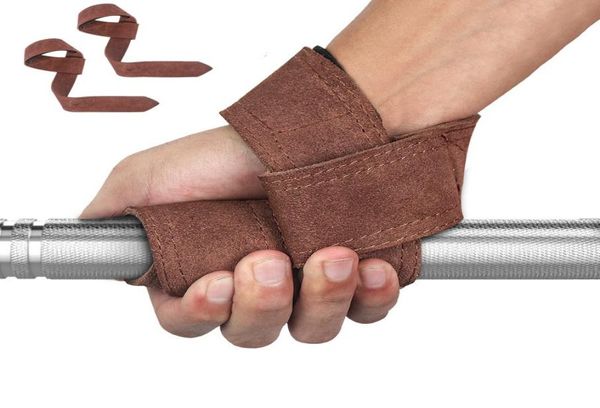 Correias de levantamento de couro para academia com alças de pulso acolchoadas para levantamento de peso para crossfit musculação pull up bar grip treino2883659